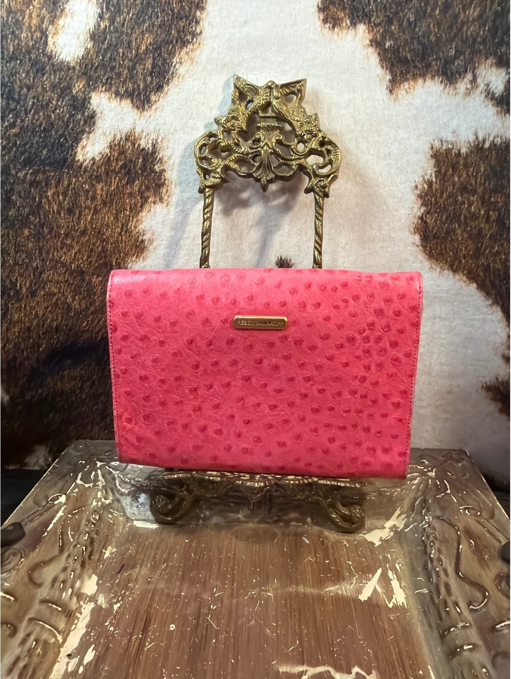 Rebecca Minkoff Pink Ostrich Embossed Leather Clutch Purse - Picture 2 of 4